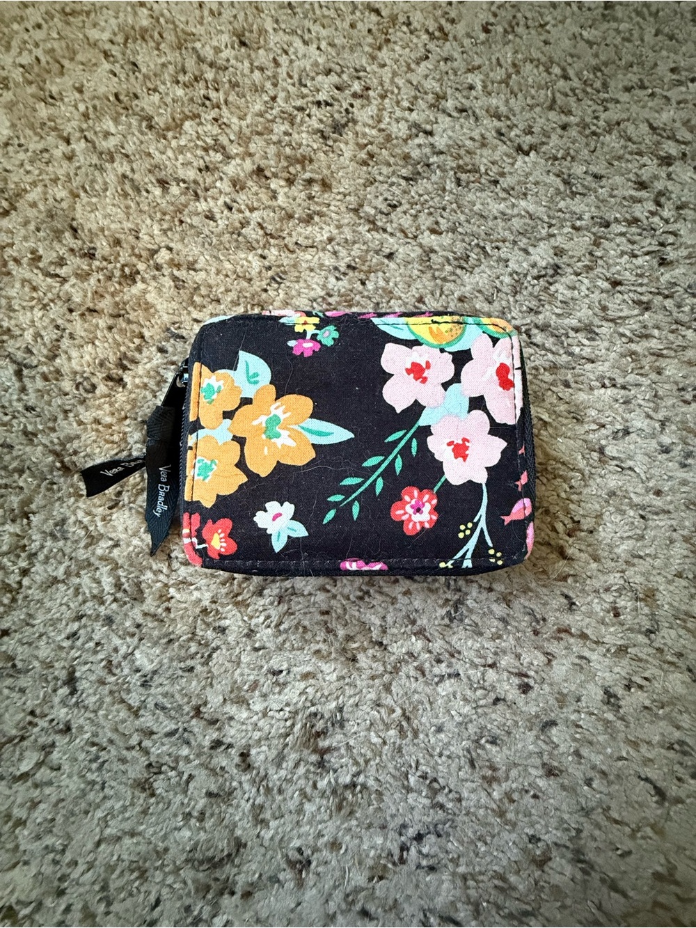 Vera Bradley Black Floral Zip Around Travel Pill Organizer